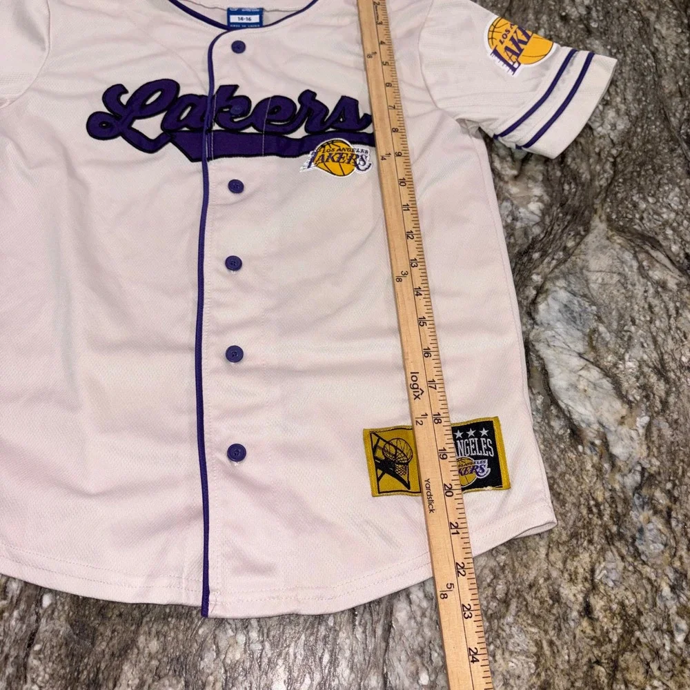 NBA Mesh Button Down Baseball Jersey Kids 14-16 Ultra Game Los Angeles Lakers